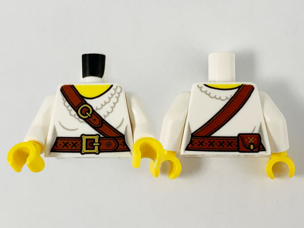 Torso Female Pirate Ruffled Shirt, Reddish Brown Belts with Gold Buckles, Pouch, Yellow Neck Pattern / White Arms / Yellow Hands