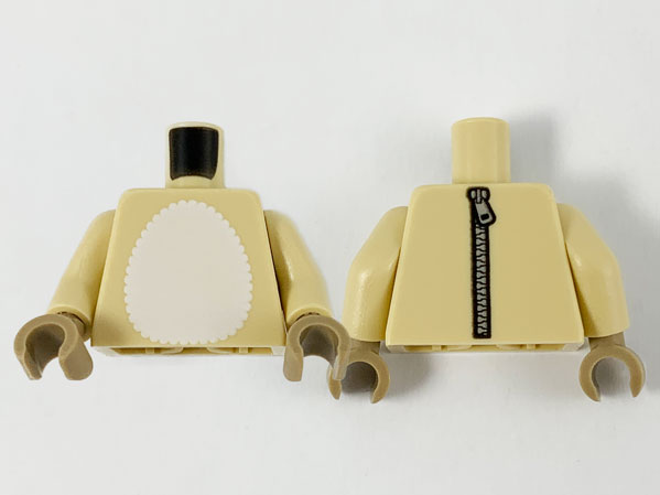 Torso White Furry Chest and Silver Zipper on Back Pattern / Tan Arms / Dark Tan Hands