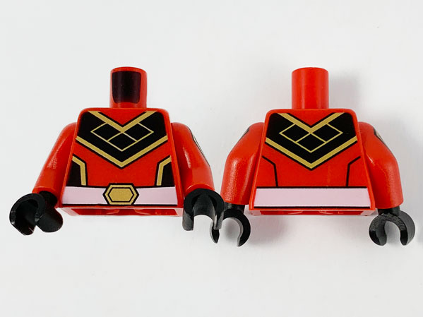 Torso Black Chevron with Gold Trim and White Belt Pattern / Red Arms with Black and Gold Hexagon Pattern / Black Hands