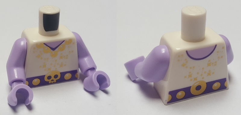 Torso Trolls Tunic with Gold Stars, Necklace and Skull Belt Buckle Pattern / Lavender Arms / Lavender Hands