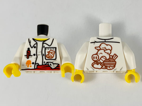 Torso Unbuttoned Shirt, Red Pen and Sash, Orange Splotch, Pigsy Logo on Pocket and Back Pattern / White Arms / Yellow Hands