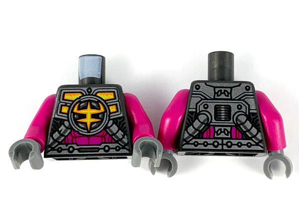 Torso Mechanical Armor, Ironclad Logo, Silver Plates, Tubes and Magenta Stomach Pattern / Magenta Arms / Dark Bluish Gray Hands