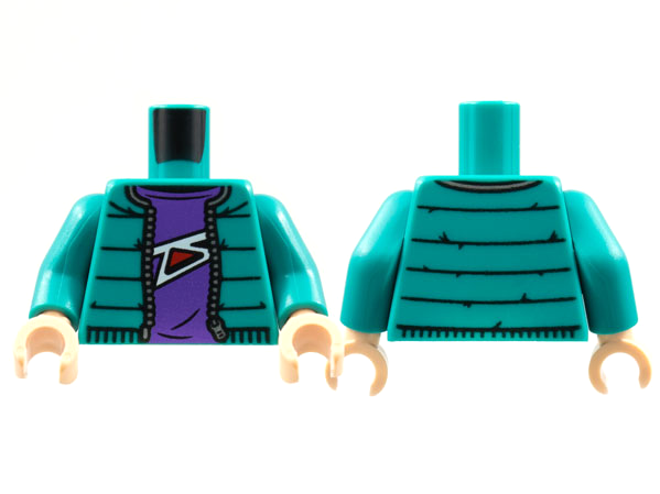 Torso Jacket with Zipper, Dark Purple Shirt with White and Red Abstract Pattern / Dark Turquoise Arms / Light Nougat Hands