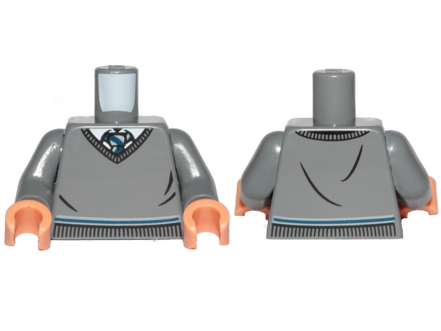 Torso Sweater with White Shirt, Dark Blue and Light Bluish Gray Tie and Trim (Ravenclaw) Pattern 2 / Dark Bluish Gray Arms / Nougat Hands