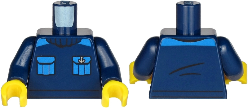 Torso Turtleneck Sweater with Blue Pockets and Silver Anchor Pattern / Dark Blue Arms / Yellow Hands