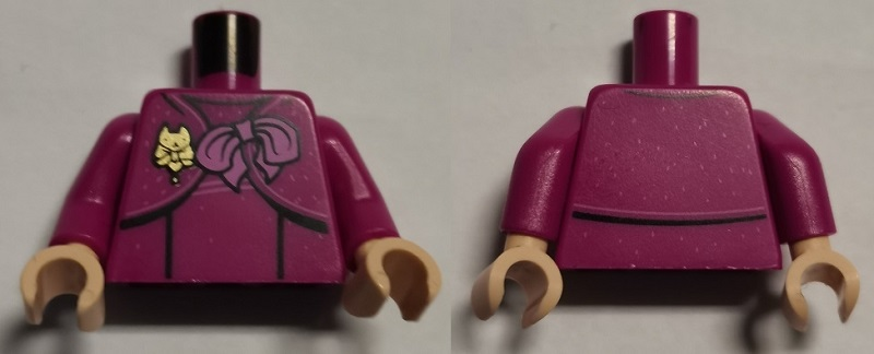 Torso Harry Potter Female, Blouse with Back Lines, Dark Pink Bow with Gold Brooch Pattern / Magenta Arms / Light Nougat Hands