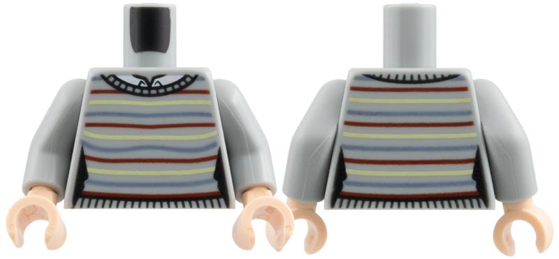 Torso Harry Potter Sweater with Horizontal Lines Front and Back, Waist Trim, and White Collar Pattern / Light Bluish Gray Arms / Light Nougat Hands