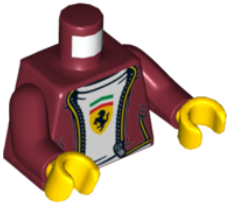 Torso Speed Champions Jacket with Zipper, White Shirt and Ferrari Logo Pattern / Dark Red Arms / Yellow Hands
