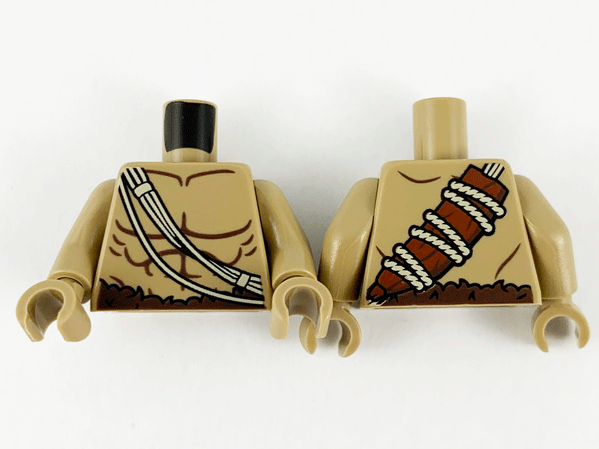 Torso Bare Chest with Muscles Outline, Fur Waist and Rope Pattern / Dark Tan Arms / Dark Tan Hands