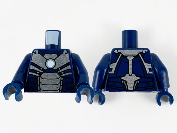 Torso Armor, Silver Plates and Metallic Light Blue Circle Arc Reactor Pattern / Dark Blue Arms / Dark Blue Hands