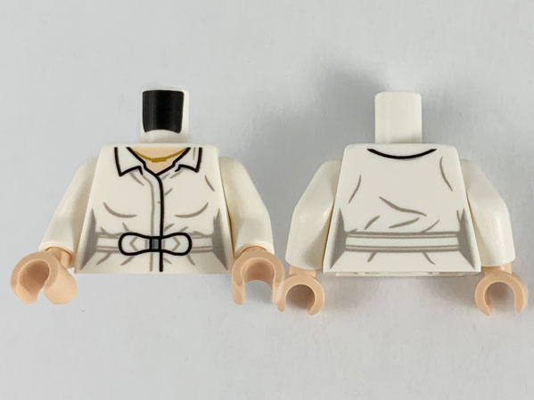 Torso Female Blouse, Light Nougat Neck with Gold Necklace and Belt Pattern / White Arms / Light Nougat Hands