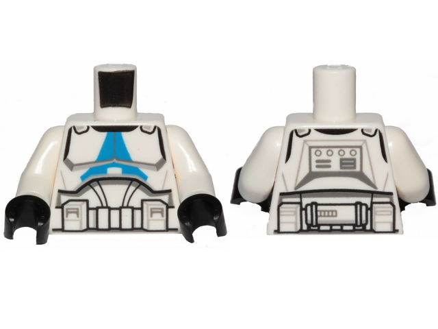 Torso SW Armor Clone Trooper with Blue 501st Legion Markings Detailed Pattern (Clone Wars) / White Arms / Black Hands