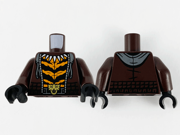 Torso Hoodie, Dark Bluish Gray Hood, Silver Zipper, Fang Necklace, Orange and Black Stripes and Gold Tiger Buckle Pattern / Dark Brown Arms / Black Hands