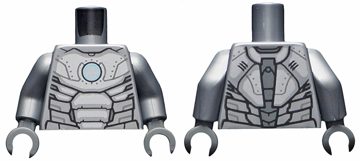 Torso Armor, White Circle Arc Reactor and Silver Trim Pattern / Flat Silver Arms / Dark Bluish Gray Hands