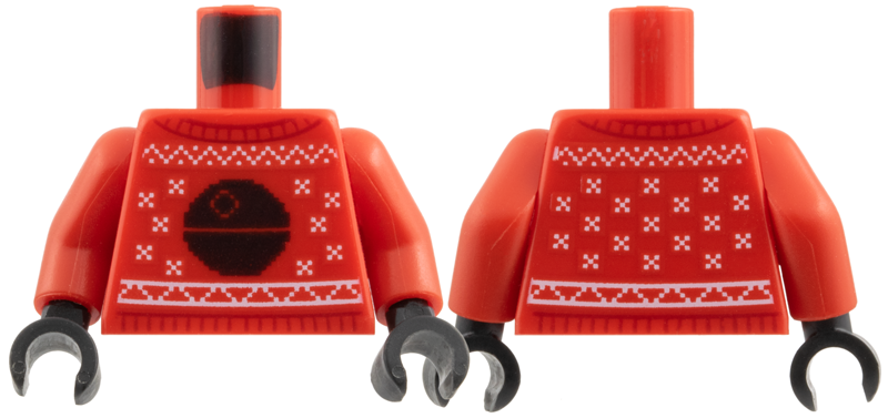 Torso Knit Fair Isle Holiday Sweater with Black SW Death Star, White Trim and Snowflakes Pattern / Red Arms / Black Hands