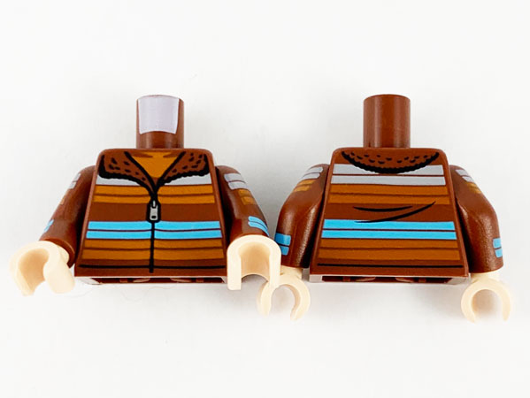 Torso Jacket with Zipper and Multicolor Stripes Pattern / Reddish Brown Arms with Light Bluish Gray, Orange and Medium Azure Stripes Pattern / Light Nougat Hands