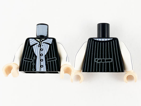 Torso Vest over Shirt and Dark Bluish Gray Pinstripes Pattern / White Arms with 6 Dark Bluish Gray Pinstripes Pattern / Light Nougat Hands