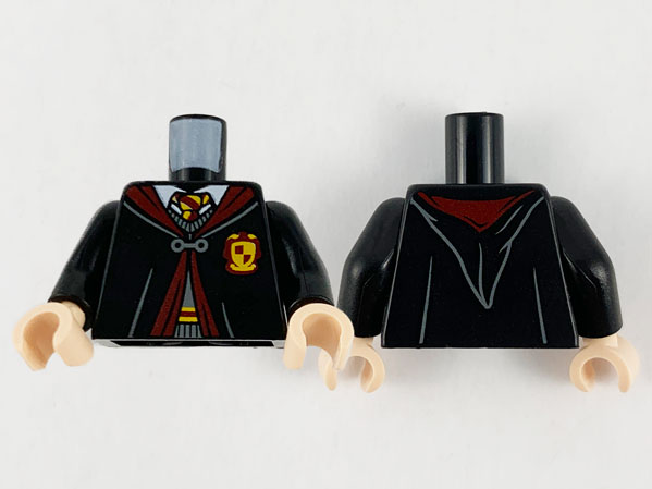 Torso Hogwarts Robe Clasped over Dark Bluish Gray Sweater, Dark Red and Bright Light Orange Tie and Trim Pattern / Black Arms / Light Nougat Hands