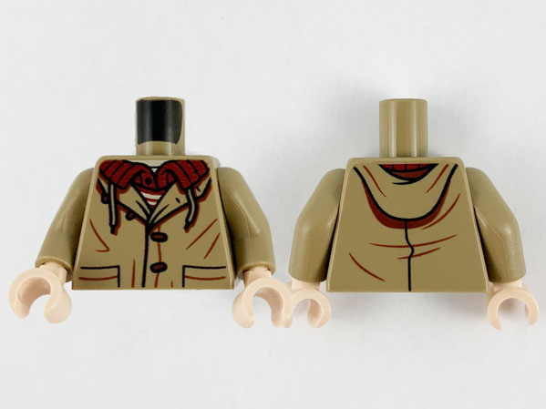 Torso Jacket with Buttons, Pockets and Dark Red Shirt Collar Pattern / Dark Tan Arms / Light Nougat Hands