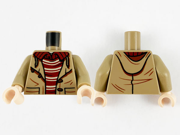 Torso Jacket with Buttons, Pockets and Dark Red Shirt with Tan Stripes Pattern / Dark Tan Arms / Light Nougat Hands