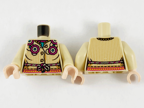 Torso Female, Magenta and Dark Turquoise Flowers, Medium Nougat Dots, Magenta and Tan Rope Belt Pattern / Tan Arms / Light Nougat Hands