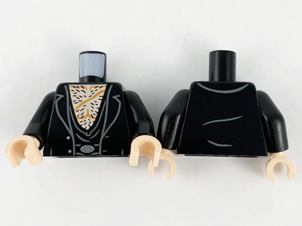 Torso Coat and Vest, No Shirt, Light Nougat Chest, Black Whiskers, Dark Orange Scar and Muscle Contours Pattern / Black Arms / Light Nougat Hands