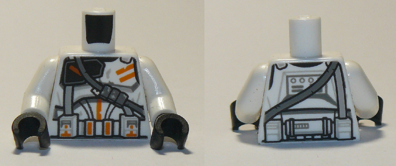 Torso SW Armor Clone Trooper with Orange Markings and Dark Bluish Gray Diagonal Belt Pattern / White Arms / Black Hands