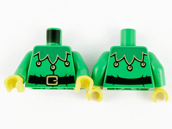 Torso Green Scalloped Collar with Gold Trim and Bells, Black Belt with Gold Buckle Pattern / Bright Green Arms / Yellow Hands