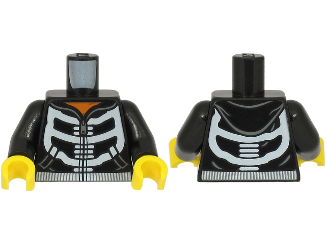 Torso Hoodie with White Skeleton Torso, Pockets and Silver Zipper over Orange Shirt Pattern / Black Arms / Yellow Hands
