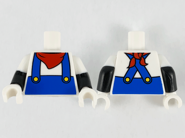 Torso Shirt, Red Handkerchief, Blue Overalls and Yellow Buttons Pattern / Black Arms with Molded White Short Sleeves Pattern / White Hands