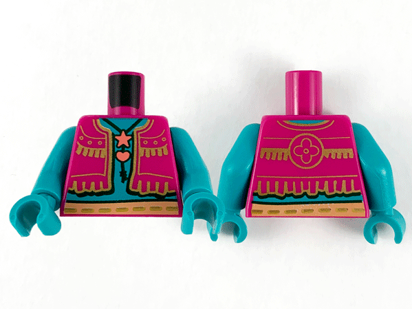 Torso Vest with Gold Trim, Dark Turquoise Chest, Coral Star and Heart Pendants Pattern / Dark Turquoise Arms / Dark Turquoise Hands