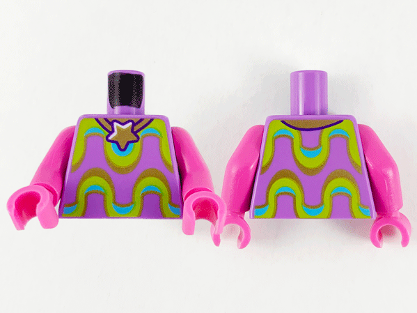 Torso Gold Star Necklace, Lime, Medium Azure and Gold Wavy Stripes Pattern / Dark Pink Arms / Dark Pink Hands