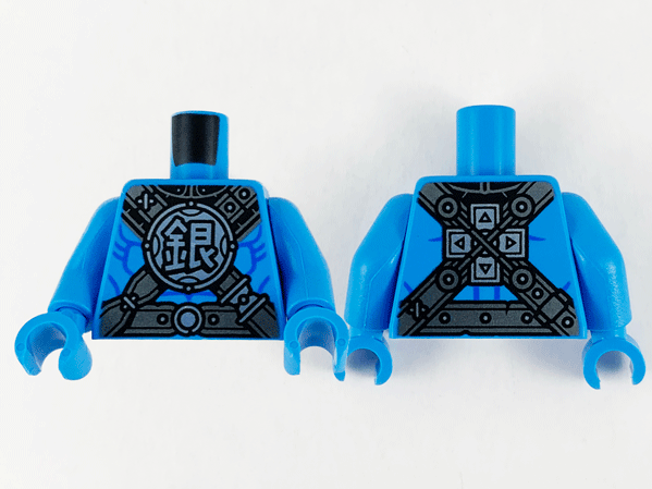 Torso Pearl Dark Gray and Silver Belt and Crossbelt, Chinese Logogram '銀' (Silver) Pattern / Dark Azure Arms / Dark Azure Hands