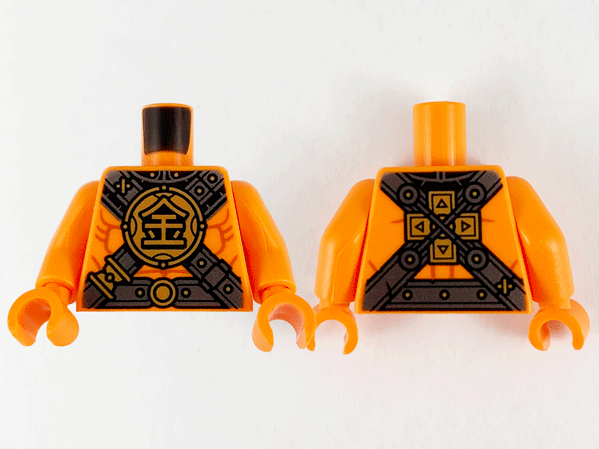 Torso Pearl Dark Gray and Gold Belt and Crossbelt and Chinese Logogram '金' (Gold) Pattern / Orange Arms / Orange Hands