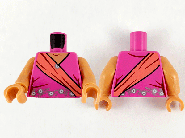 Torso Female Sari, Nougat Neck, Coral Sash, Silver and White Flower Filigree Pattern / Nougat Arms / Nougat Hands