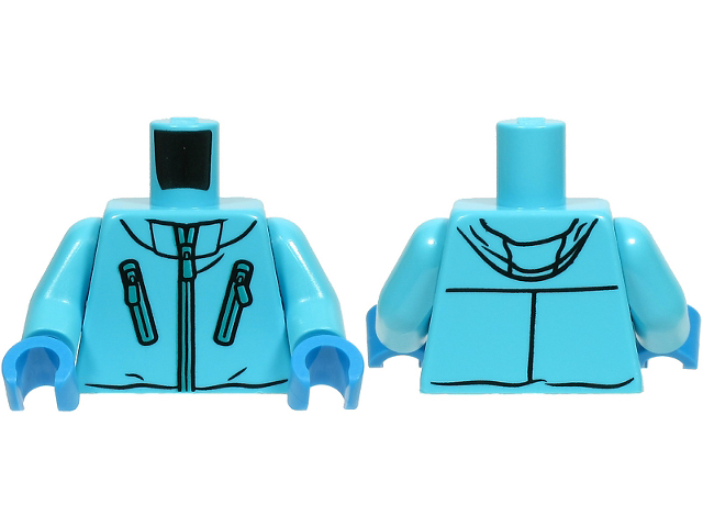 Torso Winter Jacket with Pockets, Zipper, Hood and Creases Pattern / Medium Azure Arms / Dark Azure Hands