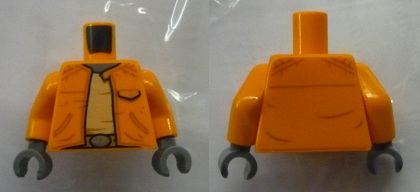 Torso SW Jacket with Pocket, Belt and Shirt Pattern (Ponda Baba) / Orange Arms / Dark Bluish Gray Hands