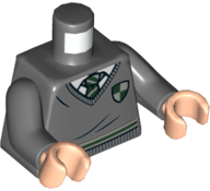 Torso Harry Potter Sweater and Tie, Slytherin Shield and Stripe Pattern / Dark Bluish Gray Arms / Light Nougat Hands