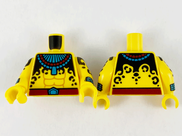 Torso Dark Azure and Dark Red Armor, Belt and Black Spots Pattern / Yellow Arms with Spots and Cuffs Pattern / Yellow Hands