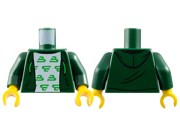 Torso Hoodie, White Shirt with Bright Green Blacktron 'B' Pattern / Dark Green Arms / Yellow Hands