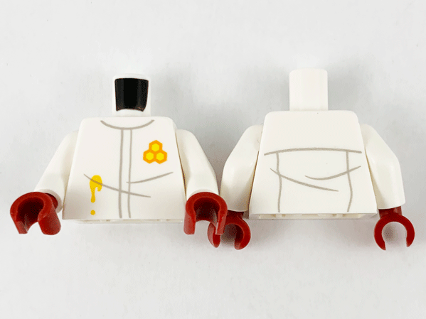 Torso Jumpsuit, Light Bluish Gray Double Line and Wrinkles, Orange and Yellow Honeycomb Logo and Honey Splotch Pattern / White Arms / Dark Red Hands