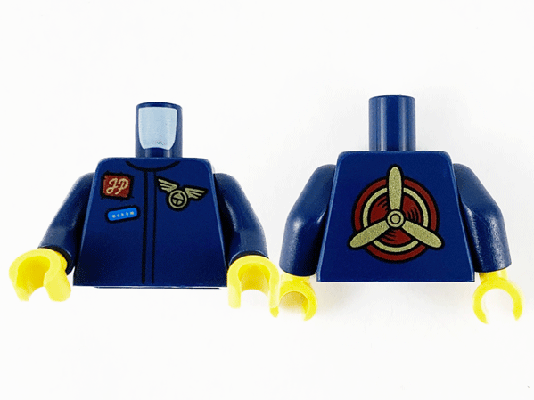 Torso Jumpsuit, Reddish Brown Namebadge with Gold 'JP', Gold Wings Badge and Blue Patch Pattern / Dark Blue Arms / Yellow Hands