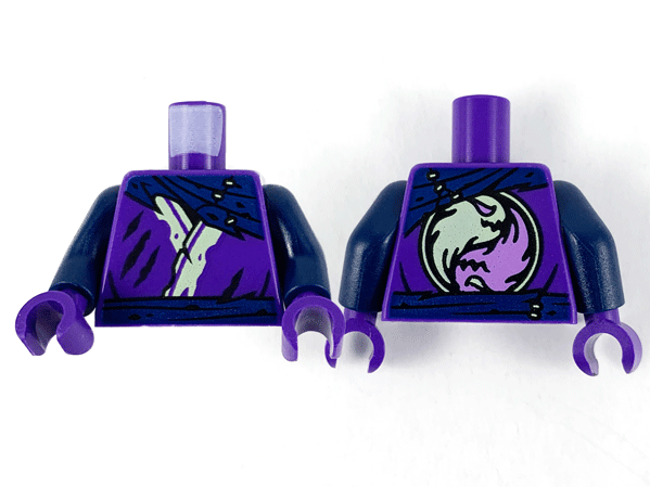 Torso Tunic with Yellowish Green Hem, Dark Blue Scarf, Belt and Ghost Yin Yang on Back Pattern / Dark Blue Arms / Dark Purple Hands