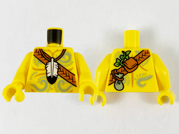 Torso Bare Chest Muscles Outline, Feather Necklace, Dark Orange Crossbelt and Light Bluish Gray Filigree Tattoos Pattern / Yellow Arms / Yellow Hands