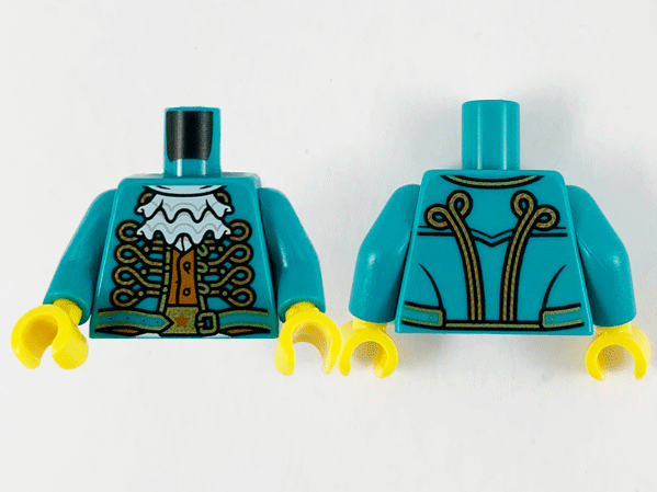 Torso Jacket with Gold Filigree Piping, White Ruffle and Dark Orange Vest Pattern / Dark Turquoise Arms / Yellow Hands