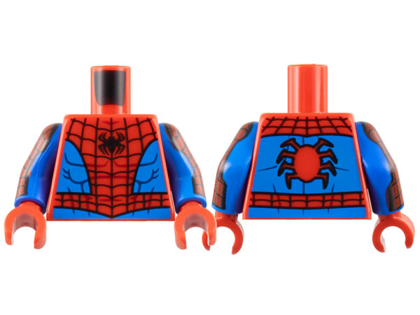 Torso Spider-Man Costume 12 Black Spider, Black Webbing, Blue Vest and Belt Pattern / Blue Arms with Red Patch and Black Webbing Pattern / Red Hands