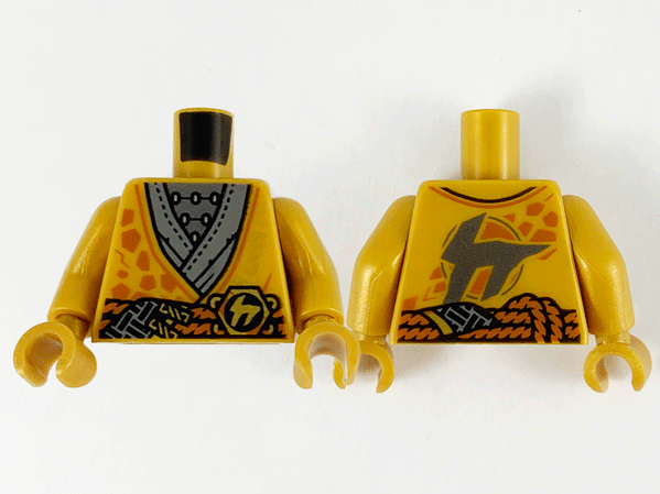 Torso Tunic Dark Orange Rocks, Silver and Dark Bluish Gray Under Layers and Dark Orange Sash Pattern / Pearl Gold Arms / Pearl Gold Hands