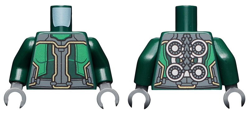 Torso Armor with Dark Bluish Gray and Green Panels, Gold Accents, Silver Circles on Back Pattern / Dark Green Arms / Dark Bluish Gray Hands