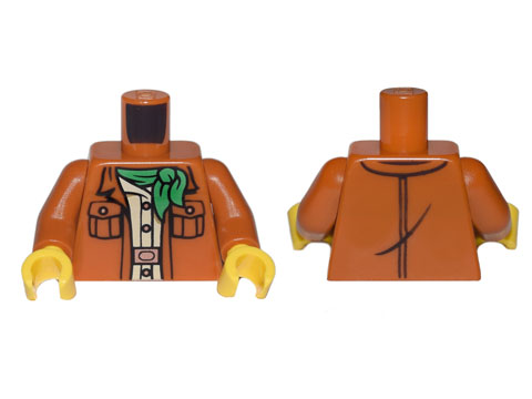 Torso Jacket with 2 Pockets over Tan Shirt with Copper Buttons, Buckle and Green Bandana Pattern / Dark Orange Arms / Yellow Hands