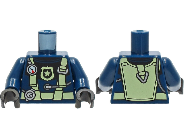 Torso Diving Suit with Bright Light Yellow Harness and Police Badge and Silver Gauge and Regulator Pattern / Dark Blue Arms / Black Hands